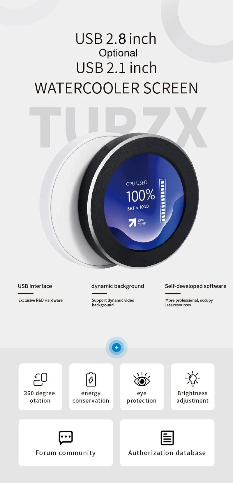 2.1 2.8 Inch IPS Secondary Screen 480x480 USB Water-Cooled Round LCD CPU GPU RAM HDD Monitoring NO AIDA64 MINI PC Gamer Display