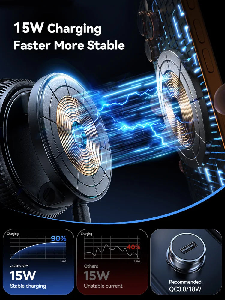Joyroom Magnetic Car Mount Charger Vacuum Gel 2-in-1 Strong Suction Magnetic 15W Car Phone Holder Charger for iPhone 17 16 15 14