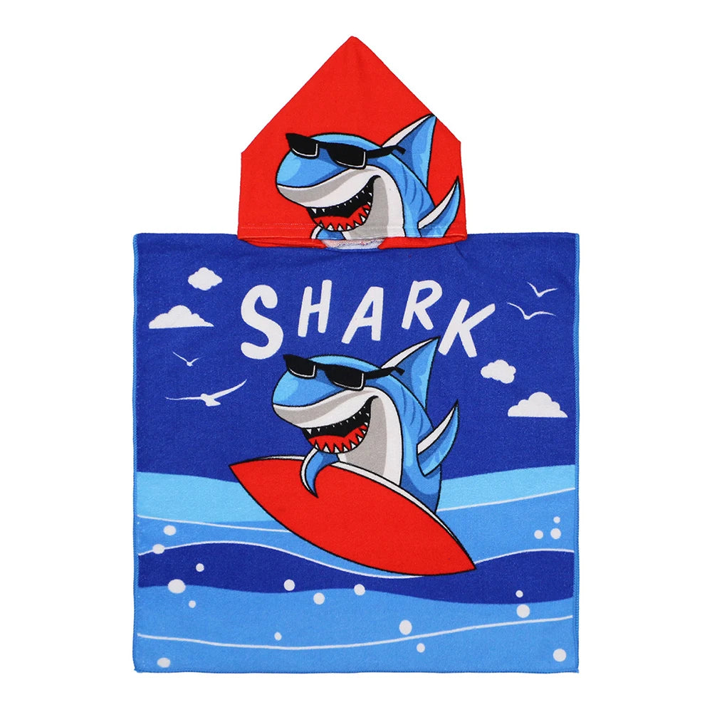 60-120cm Kids Hooded Bath Beach Poncho Towels Baby Quick Dry Bathrobe Child Cartoon Cloak Poncho Towels Microfiber Swim Cover-up