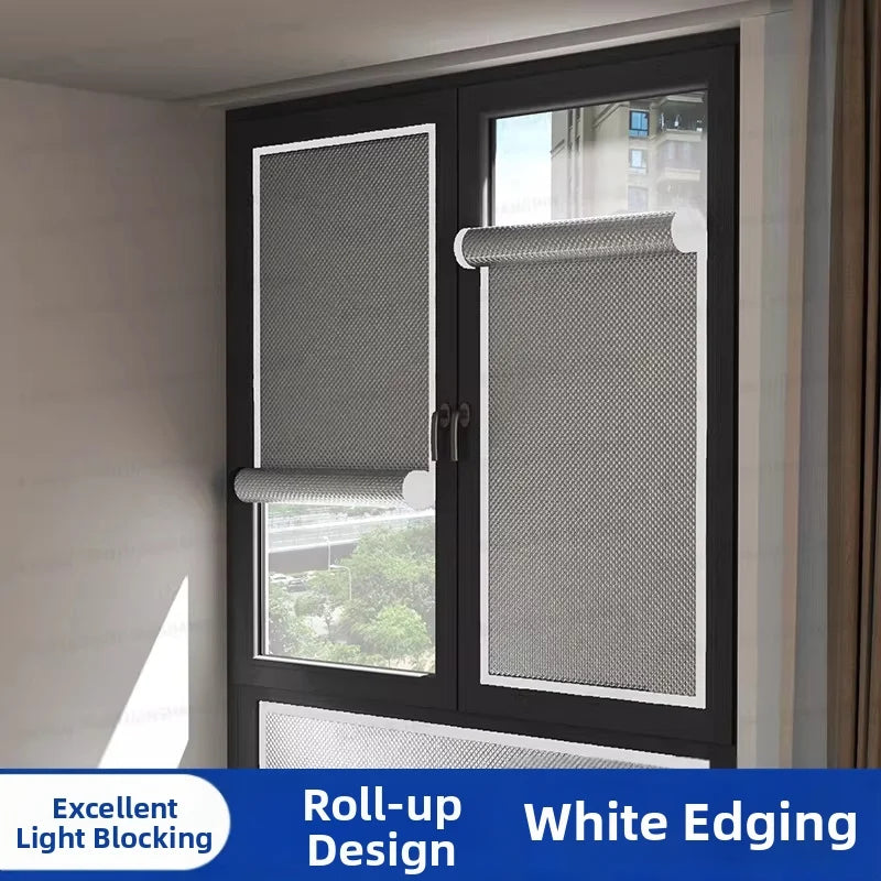 Double Sided Aluminum Foil Sun Block Curtain Retractable Heat Insulation Roller Blind Anti-UV Heat Insulation Window Sunscreen