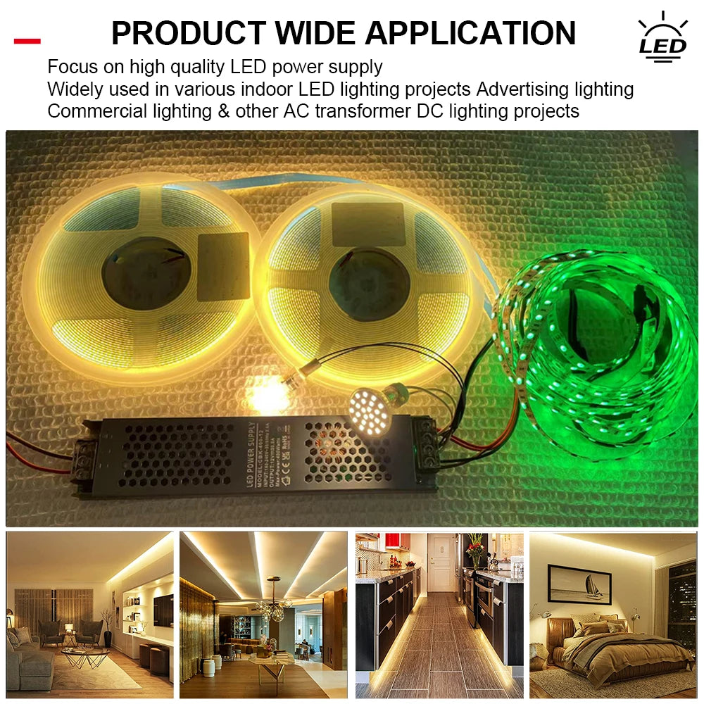 Ultra-thin silent LED power supply DC 12V 24V transformer supply 60W-400W power  AC 100-265V quality ultra thin led transformers