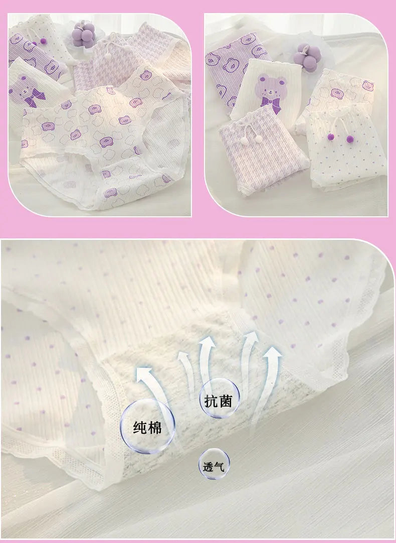 New 5PCS/Set Women's Underwear Cute Bear Cotton Panties Briefs For Girl Ladies Sexy Lingerie Cartoon Female Pantys Underpants