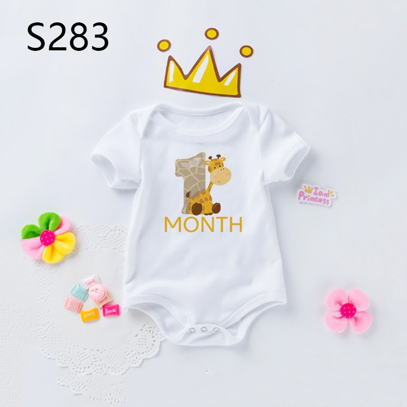Monthly Milestone Baby Grow Bodysuit Cute Animal 1-12 Months One-Pieces Baby Shower Gift Month Pictures Monthly Jumpsuit Clothes