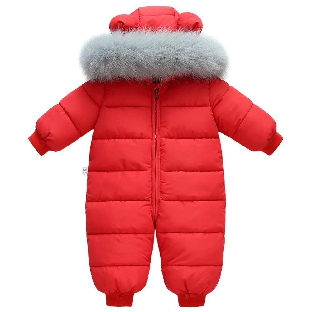 Baby Fur Hooded Jumpsuit,Waterproof -30 Degrees Snowsuits,Toddler Children's Winter Overalls,Infant Boys Girls Down Jacket 1-3T