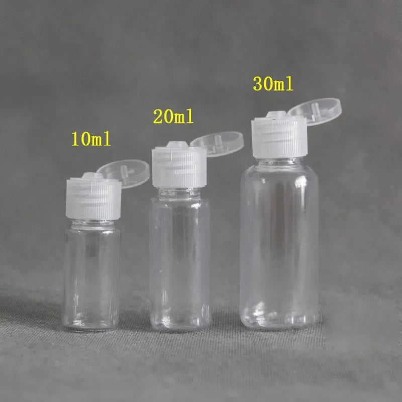 50pcs 5-100ml Plastic Empty Bottles with Flip Cap Refillable Travel Leak Proof Containers for Shampoo Liquid Body Soap Lotion