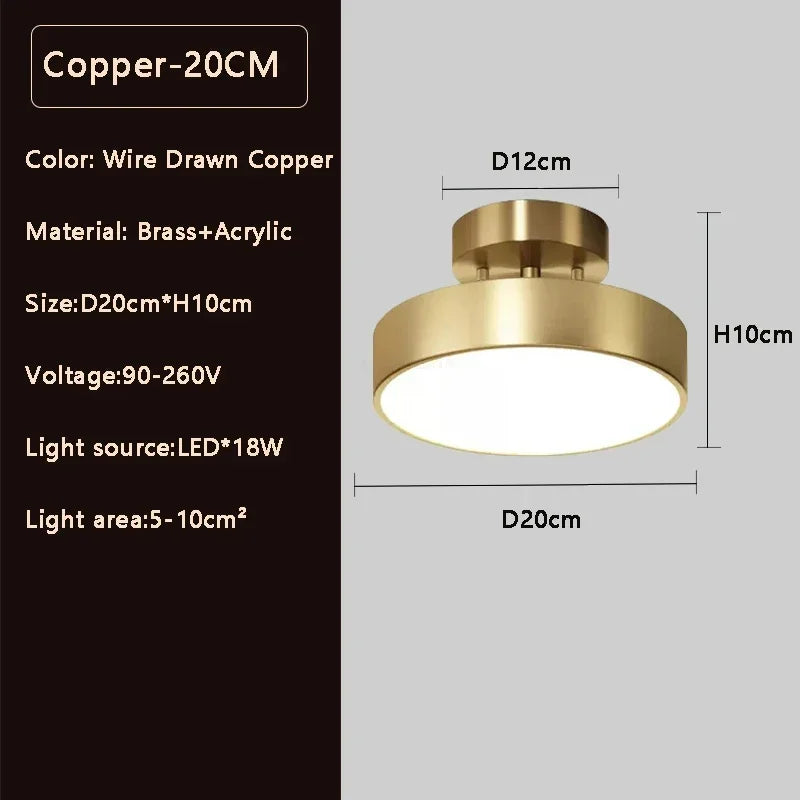 Modern LED Ceiling Light Aisle Lighting Lamps Corridor Stairs Balcony Corner Round Black Copper LED Home Decor Fixtures Lustre