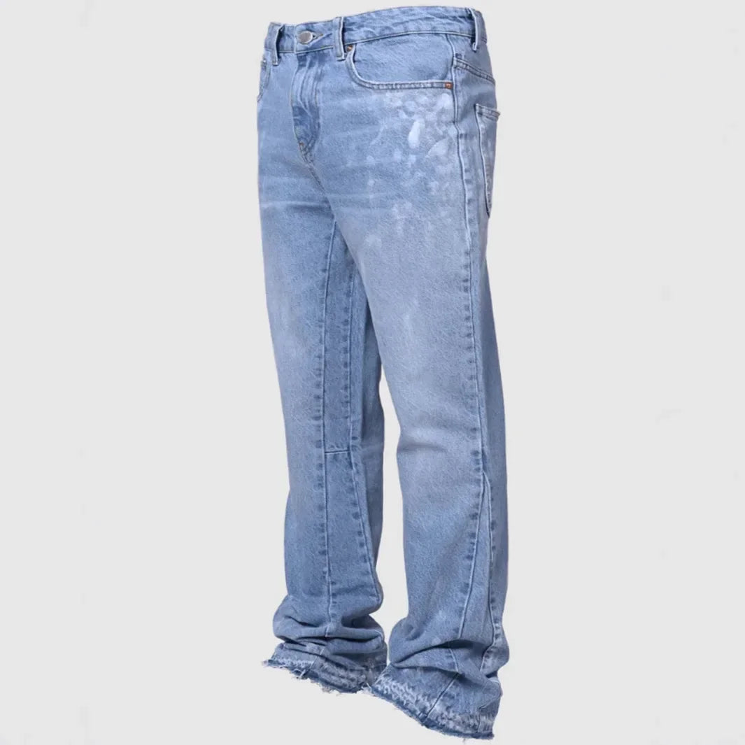 Jeans Men Vintage Straight Pants Mid Waist Stretch Distressed Washed Pockets Button Basics Trousers 2025 Streetwear Denims