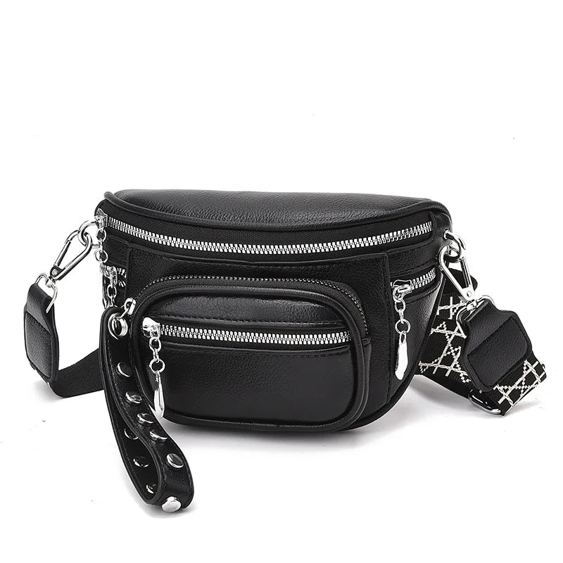 Luxury Multi-pocket 100% cowhide Crossbody Bags For Women Black Shoulder Messenger Handbags Small Chest Bag Travel Saddle bag