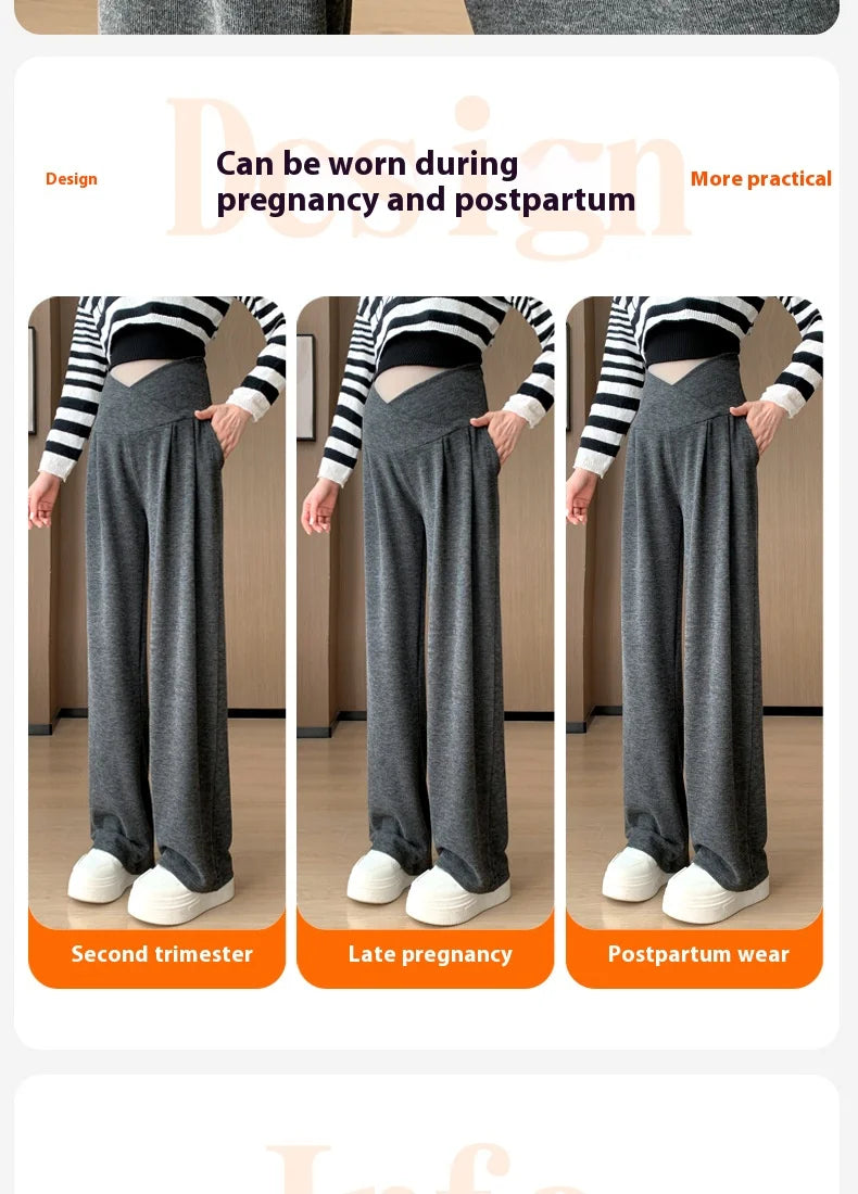 Maternity Pants Spring and Fall Wide-Legged Pants Low-Waisted Glutinous Pants Small Casual Straight Pants Maternity Clothing