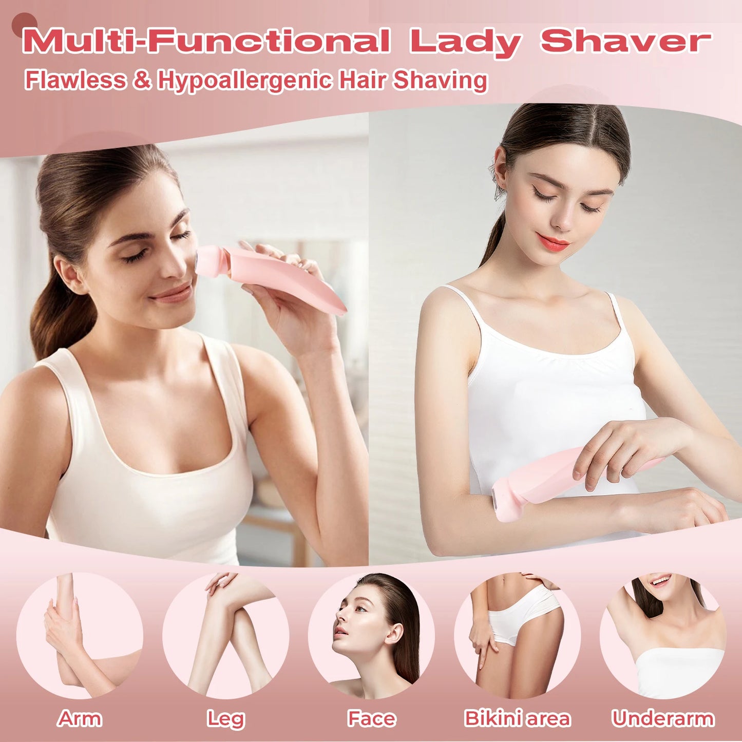2 in 1 Lady Hair Removal Device Electric Shaver & Bikini Trimmer IPX7 Waterproof Face & Body Hair Remover for Legs Underarms