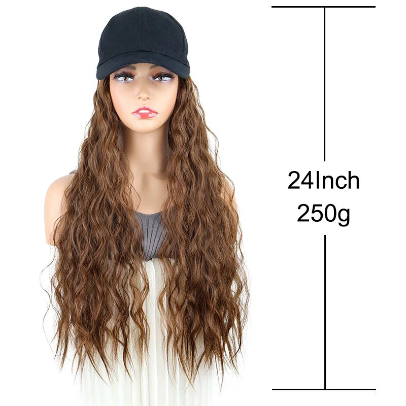 24Inch Synthetic Long Kinky Curly Hair Extension Wigs Baseball Cap Hat  Adjustable One-piece Wigs for Women