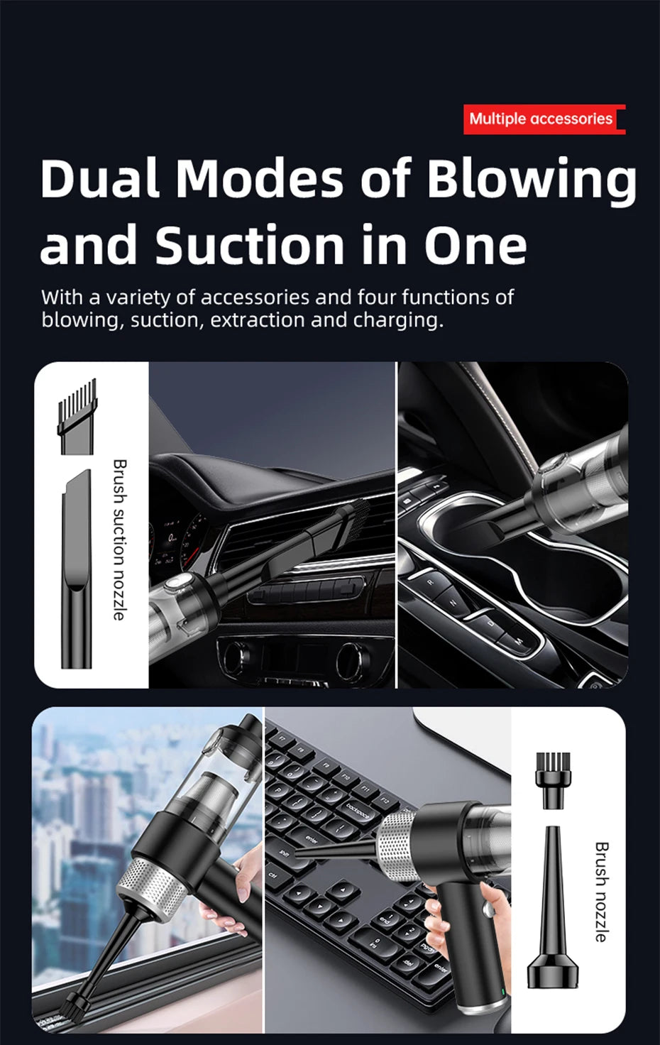 VYVYLABS 15000Pa Strong Suction Car Vacuum Cleaner with Led Lighting Rechargeable Wireless Cleaner Handheld Mini Car Cleaning