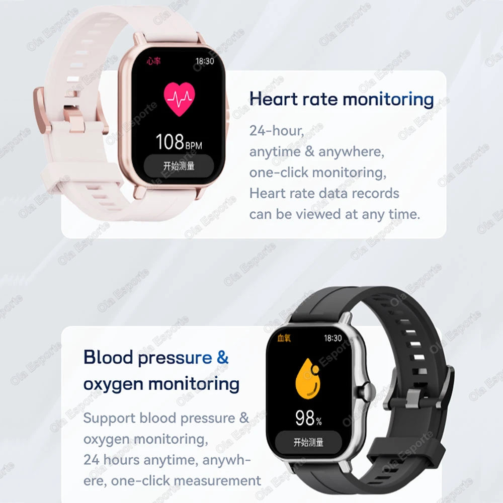 New Multi-sport Smart Watch Heart Rate Monitor Blood Oxygen Tracking BT Calls 240*280 Screen IP67 Waterproof Android iOS Watches