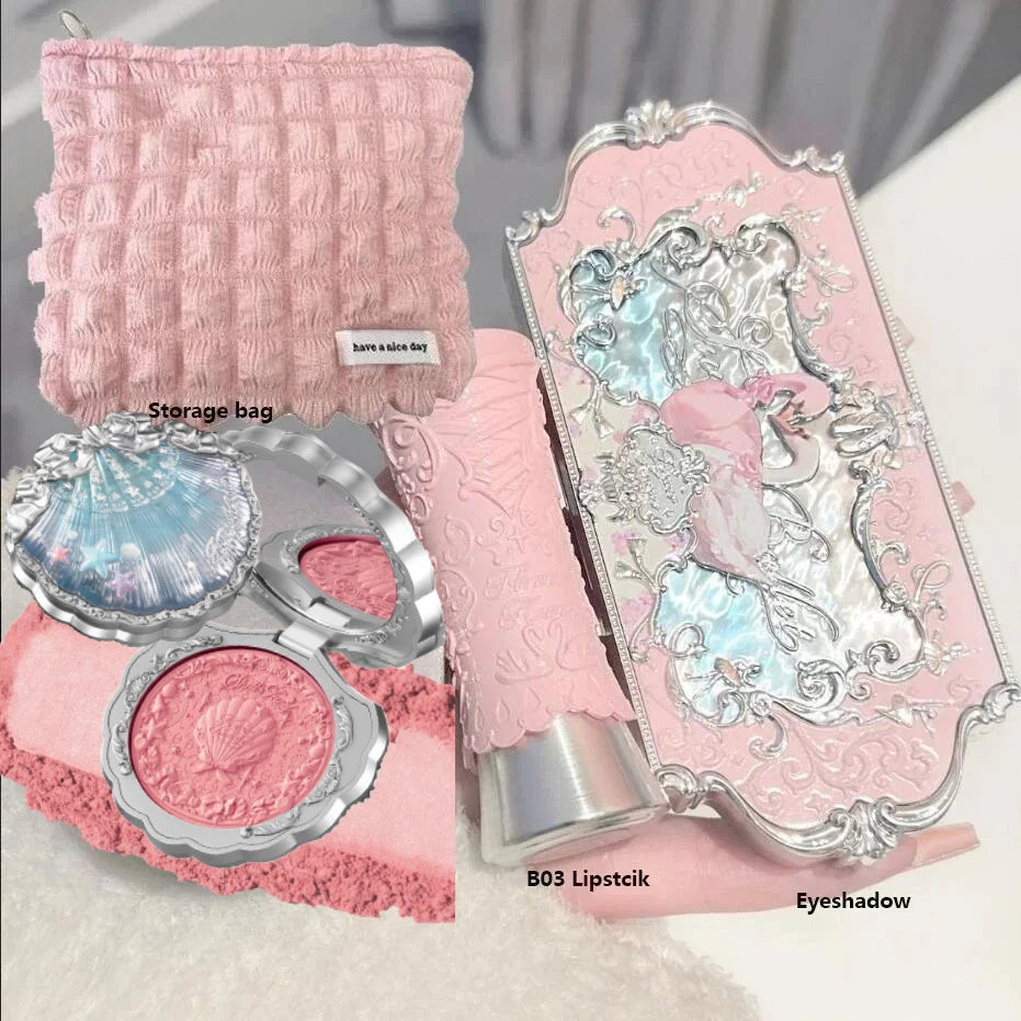 Makeup Set Flower Knows Strawberry Cupid Collection 6 Color Eyeshadow Palette Embossed Blusher Shine Lipstick Kit Maquiagem