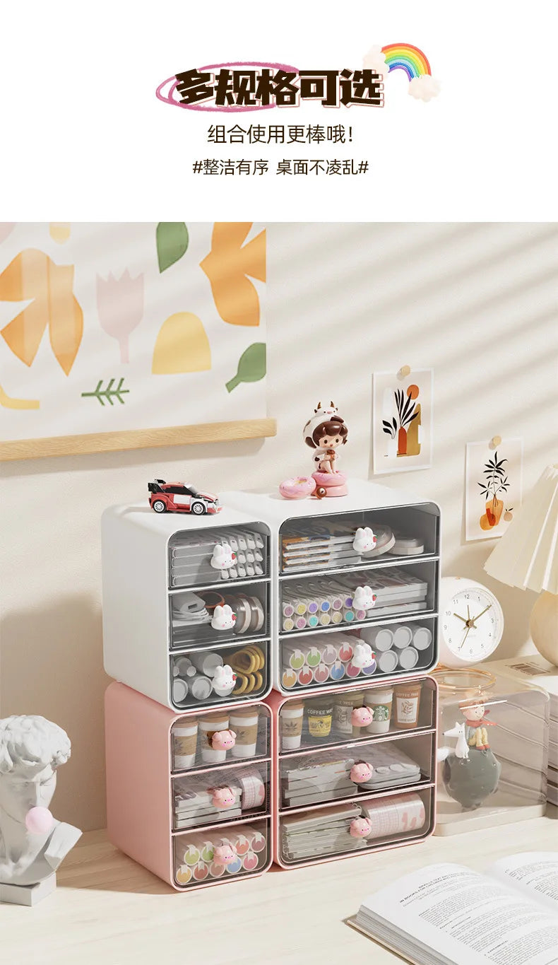 2-layer Cartoon Creative Pen Holder Storage Box Office Desktop Rabbit Makeup Organizer Children's Girls Student Desk Organizer