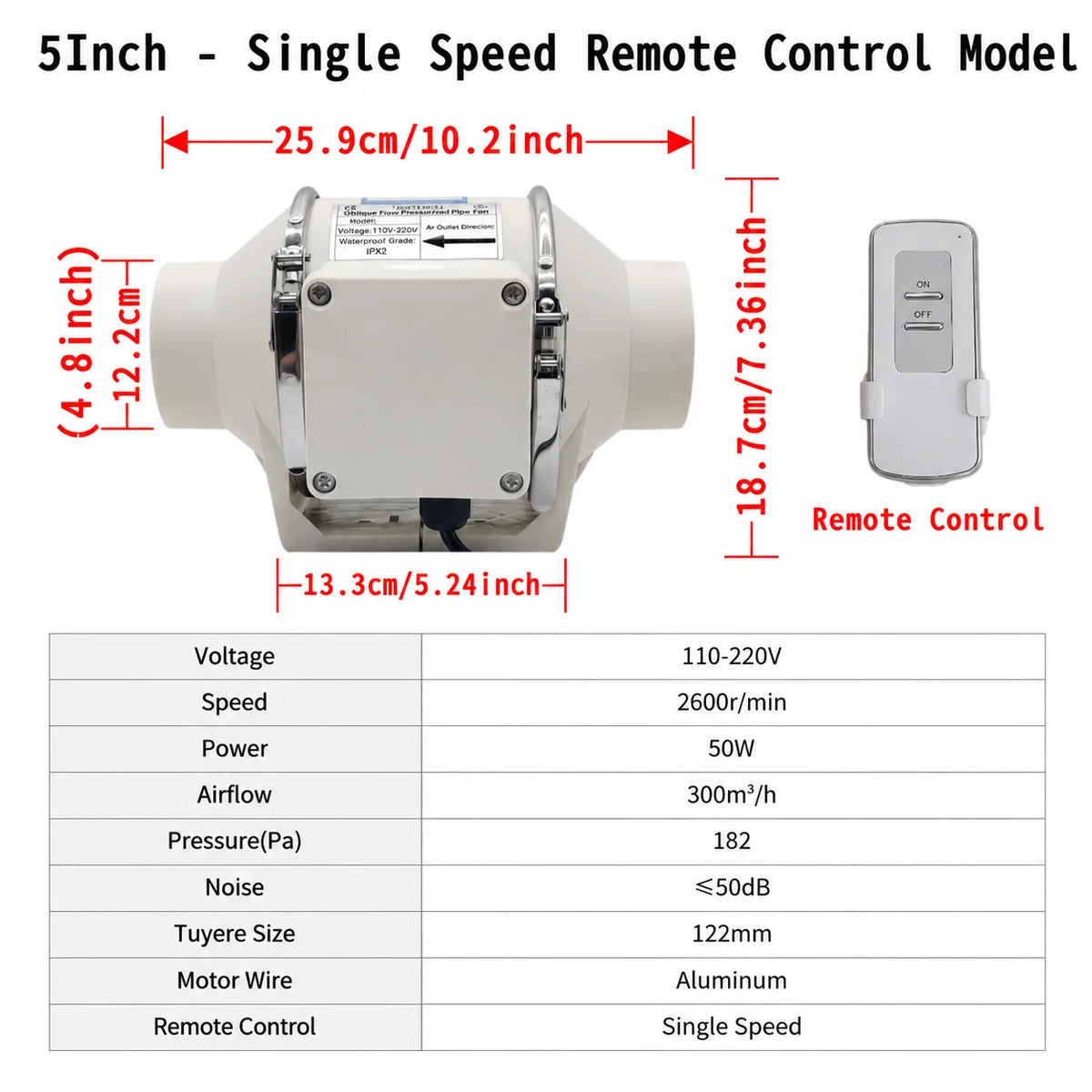 4/5/6 Inch Exhaust Flue Fan Remote Control Mixed Flow Inline Fan 220V High Speed Quiet Exhaust Fan For Home Vents