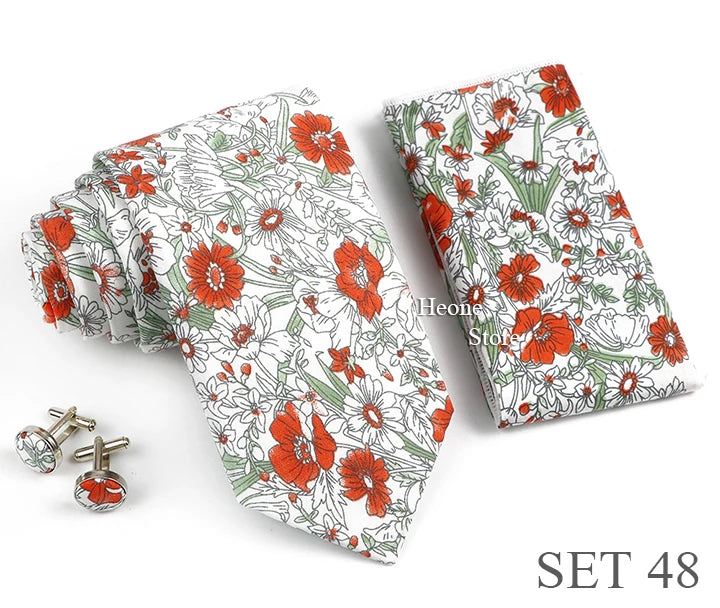 Hot Sell 3PC Chic Elegant Floral Tie Set Pocket Square Cufflinks For Men Women Wedding Party Dinner Suit Tuxedo Accessory Gift