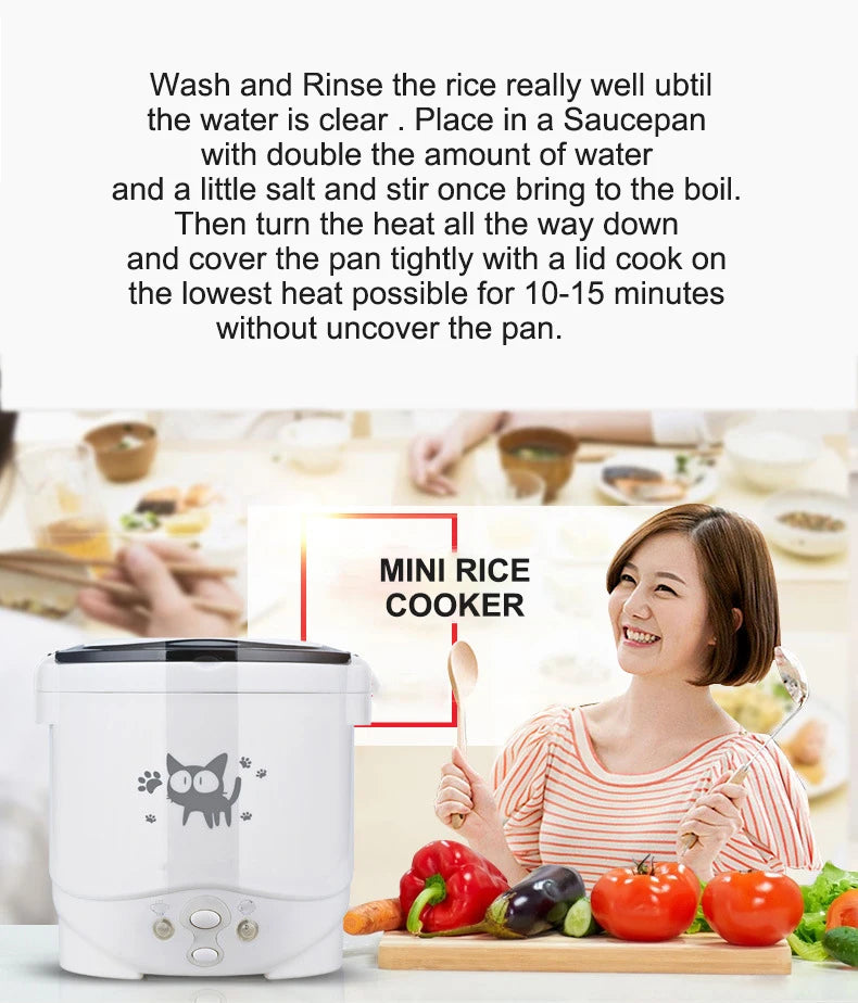 Electric Mini Rice Cooker Portable Self-driving MultiCooker 12V 24V 220V Pot Cooking Machine Pans For Car Truck Home