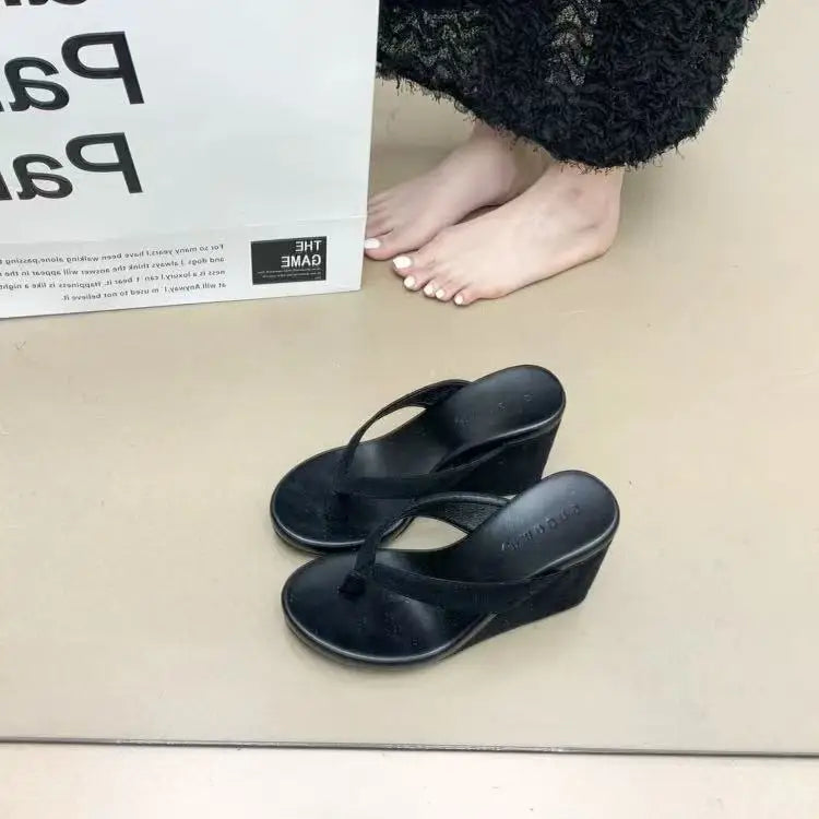 Women's Clip Toe Wedge Heel Slippers Summer Comfortable Outdoor Street Style Shoes Women's Sexy Leopard Print Slide Flip Flops