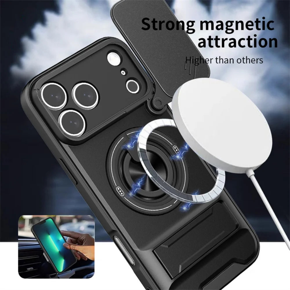 Armor Funda For iPhone 17 Pro Max Case Magnetic Ring Stand Lens Protect Coque For iPhone17 Pro 17Pro Max Wireless Charging Cover