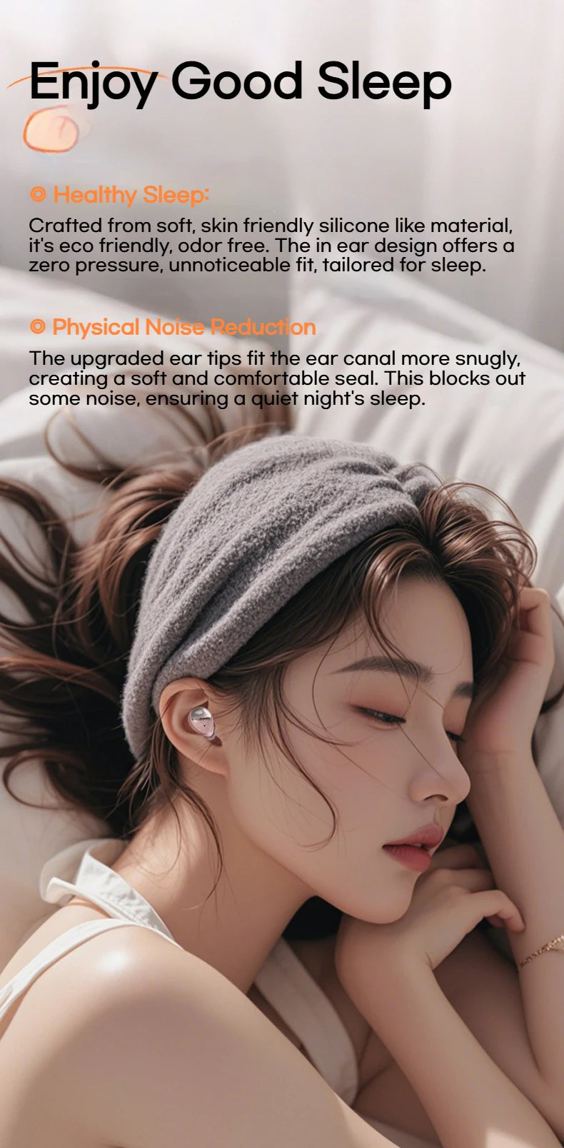 Sansui W42 Sleeping Earphones Wireless Bluetooth TWS Earbuds Invisible in-Ear Bluetooth 5.4 Headsets Physical Noise Reduction