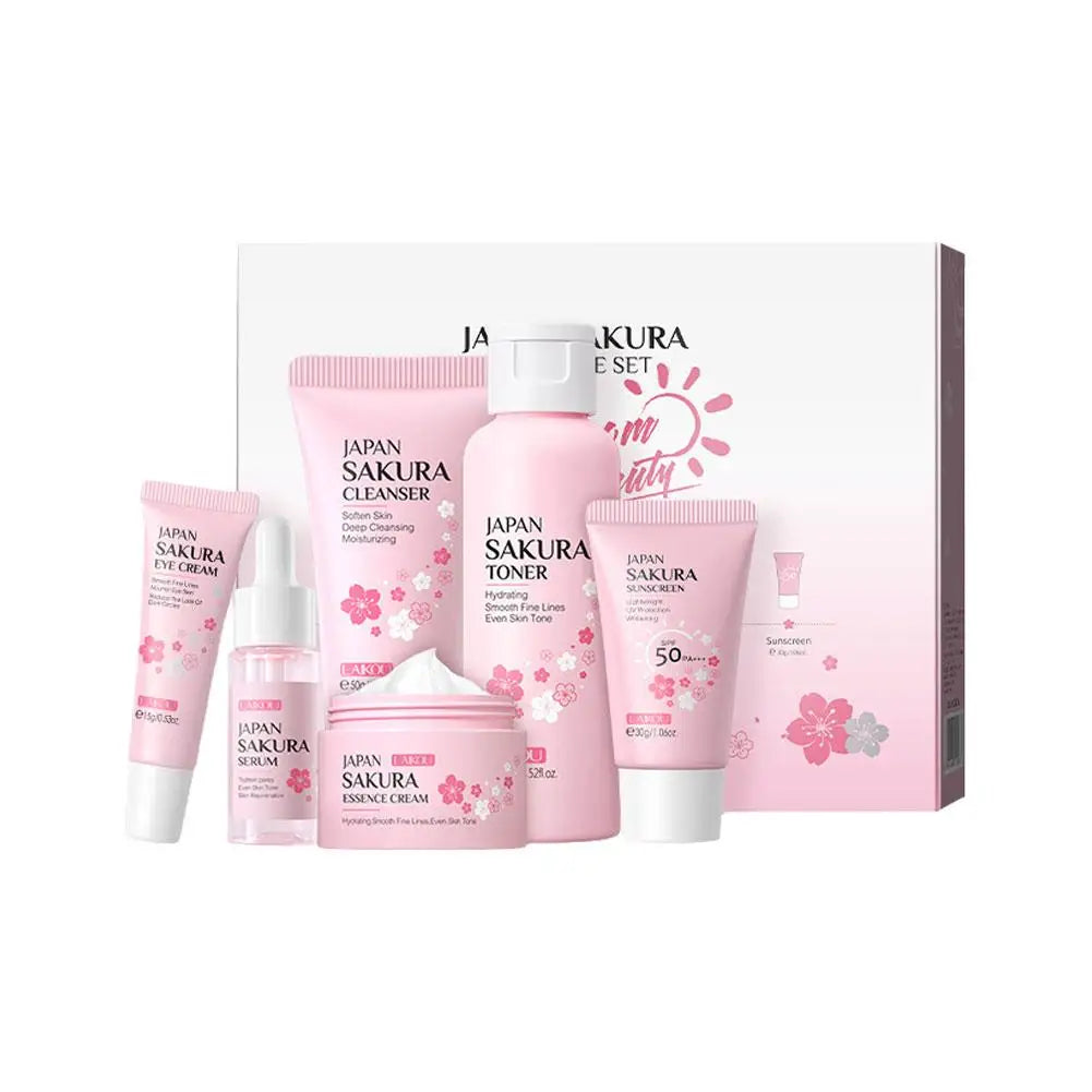 Sakura Skin Care Sets Face Cream Serum Toner Facial Cleanser Sunscreen Eye Cream Face Skin Care Set Gift box Routine Travel Kit