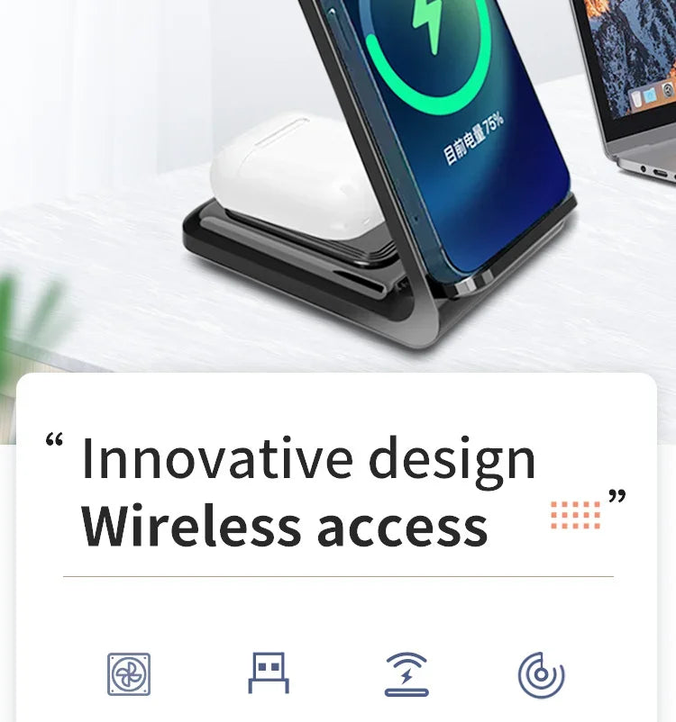 3 In 1 Wireless Charger Stand Fast Charging Station for iPhone 17 16 15 14 13 12 11 iWatch 10/9/8/7 Ultra Airpods Phone Holder