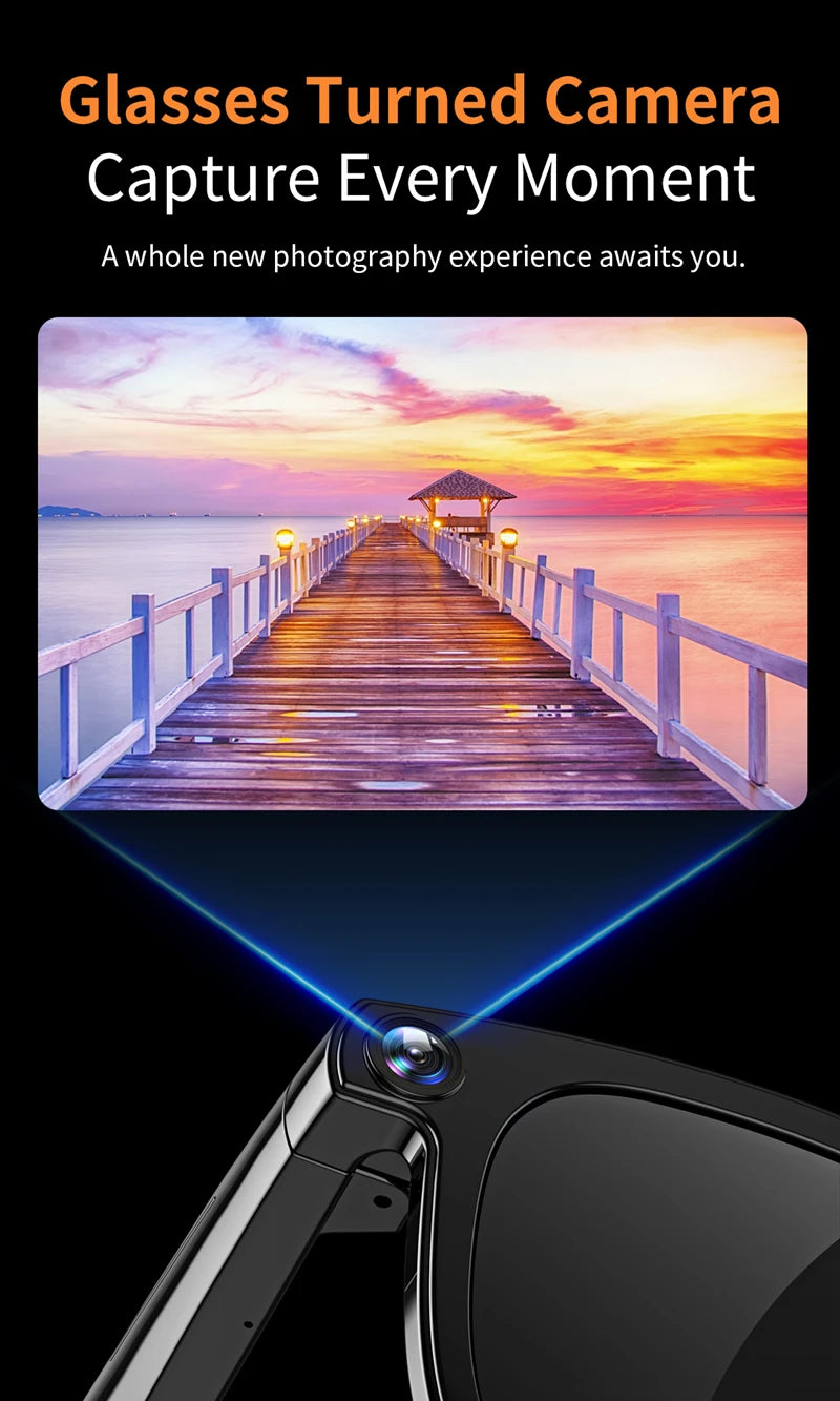 800W Pixel Intelligent Glasses AI HD Shooting Video Recording Voice Call Translation Glasses Two Replaceable Eyeglass Lenses