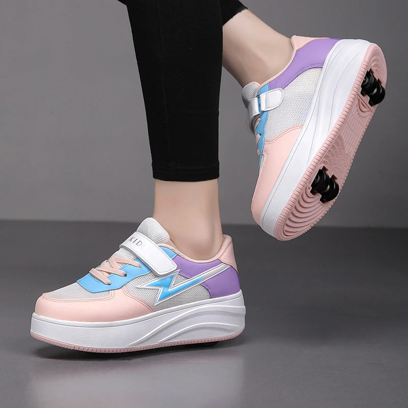 Children's walking shoes Girls 2025 new breathable roller skates boys primary school four wheel roller shoes can walk and slide