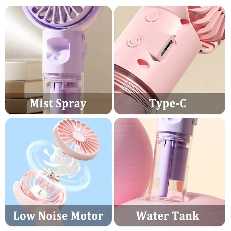 Portable Water Mist Fan Mini Handheld Fan USB Charging 4 Speeds Hanging Neck Spray Fans Portable Personal Hand Held Small Fan