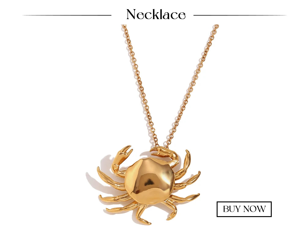 MamacitaSlay 2025 New Design Stainless Steel Crab Pendant Necklace Earrings 2PCS Holiday Party Waterproof Jewelry Set Women