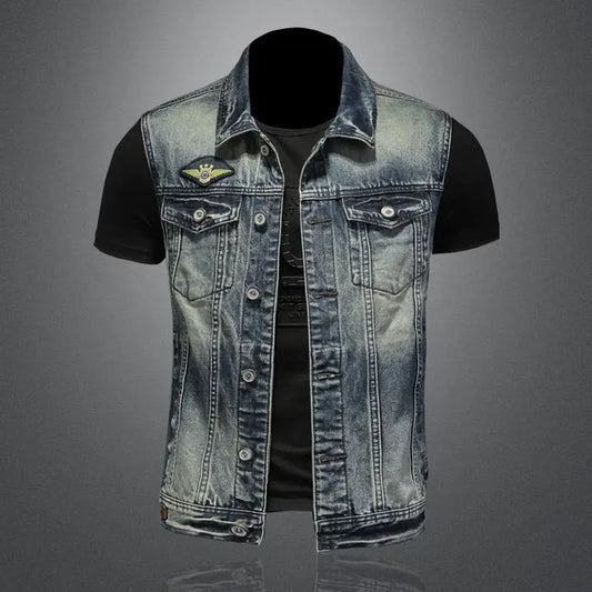 Fashion 2025 Vintage American Style Denim Vest for Men Multiple Pockets Slim Fit Casual Cotton Autumn and Winter Vest Clothing
