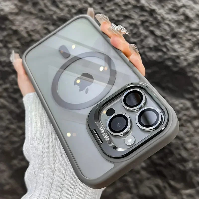 Luxury Magnetic Shockproof Phone Case For iPhone  18 16 17 15 14 13 12 11 Pro Max Funda For Magsafe Stand Lens Protector Cover