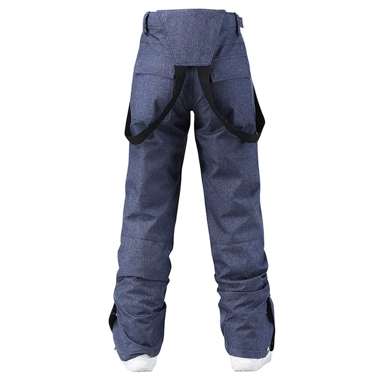 style denim ski pants suspenders denim ski pants men's skating snowboard waterproof, windproof and warm ski pants