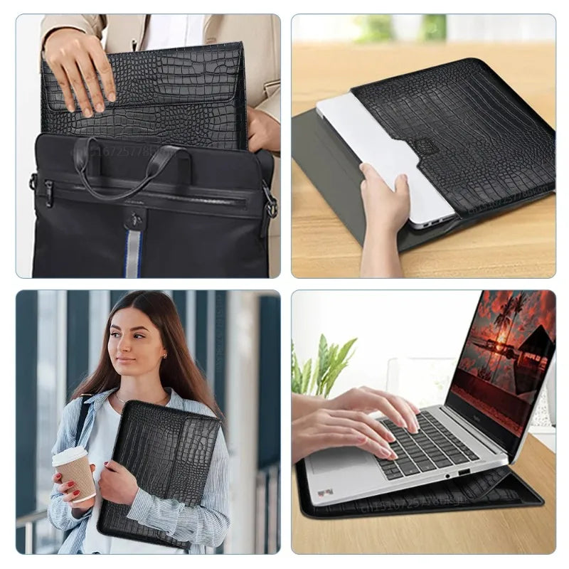 Crocodile Leather Flip Case Bag Laptop Sleeve for Macbook Air 13 14 15 16 Inch M5 M4 M3 M2 Chip Mac Book Pro Cover Accessories
