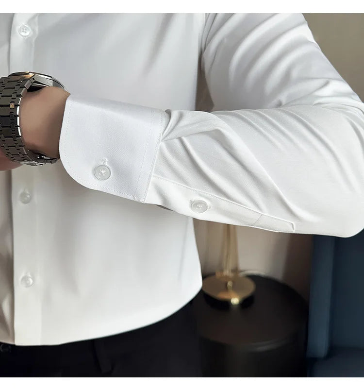 High Quality Versatile Business Casual Shirt Men Korean Fashion Long Sleeved Slim Fit Shirt Office Work Uniform Men Clothing 6XL