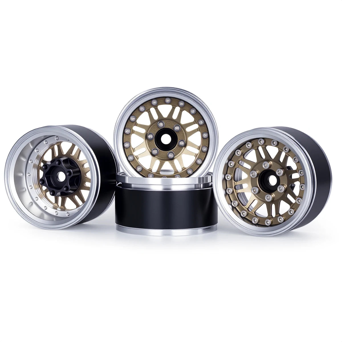 4Pcs 1.9 Aluminum Beadlock Wheel Rims Adjustable Offset 12mm Hex for 1/10 RC Crawler Car TRX4 TRX6 SCX10 90046 GEN7 8 D90 Parts