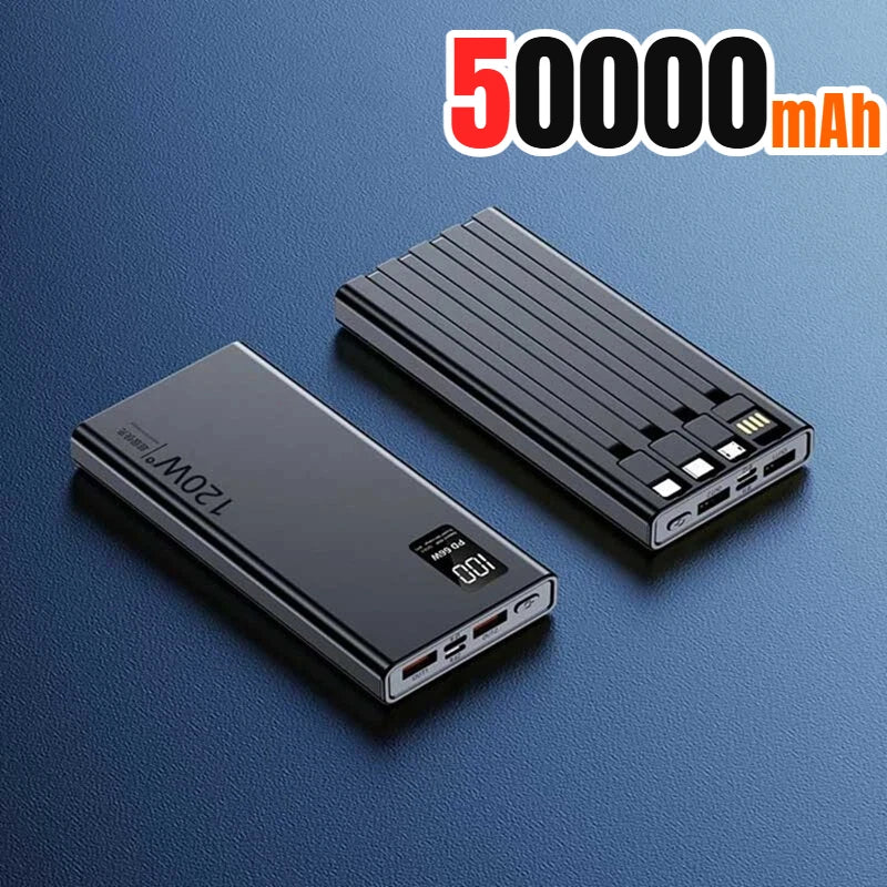 500000mAh Power Bank Built 4 Cables Large Capacity Super Fast Charging Portable External Battery for iPhone Huawei New