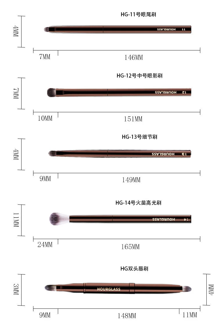 HOURGLASS Full Set Makeup Brushes - Powder Blush Foundation Eyeshadow Concealer Lip Brush - Cosmetic Brush Kit for Face And Eyes