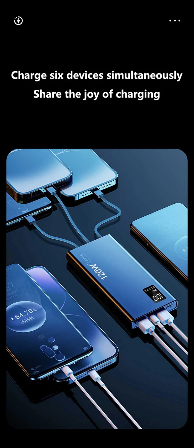 500000mAh Power Bank Built 4 Cables Large Capacity Super Fast Charging Portable External Battery for iPhone Huawei New