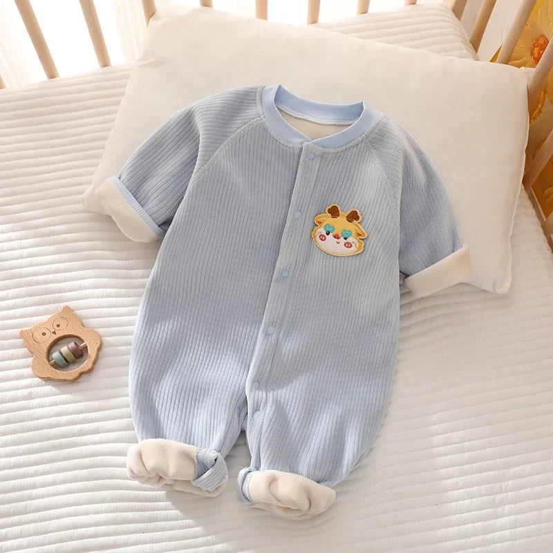 Autumn Baby Jumpsuit Long Sleeves Long Pants Warm Autumn Winter Double-faced Fleece Cartoon Design for Boys Girls Bodysuit