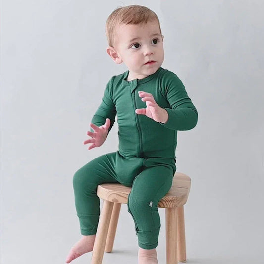Baby Romper Bamboo Fiber Baby Boy Girl Clothes Newborn Zipper Footies Jumpsuit Solid Long-Sleeve Baby Clothing Pajamas 3 6 9 12M