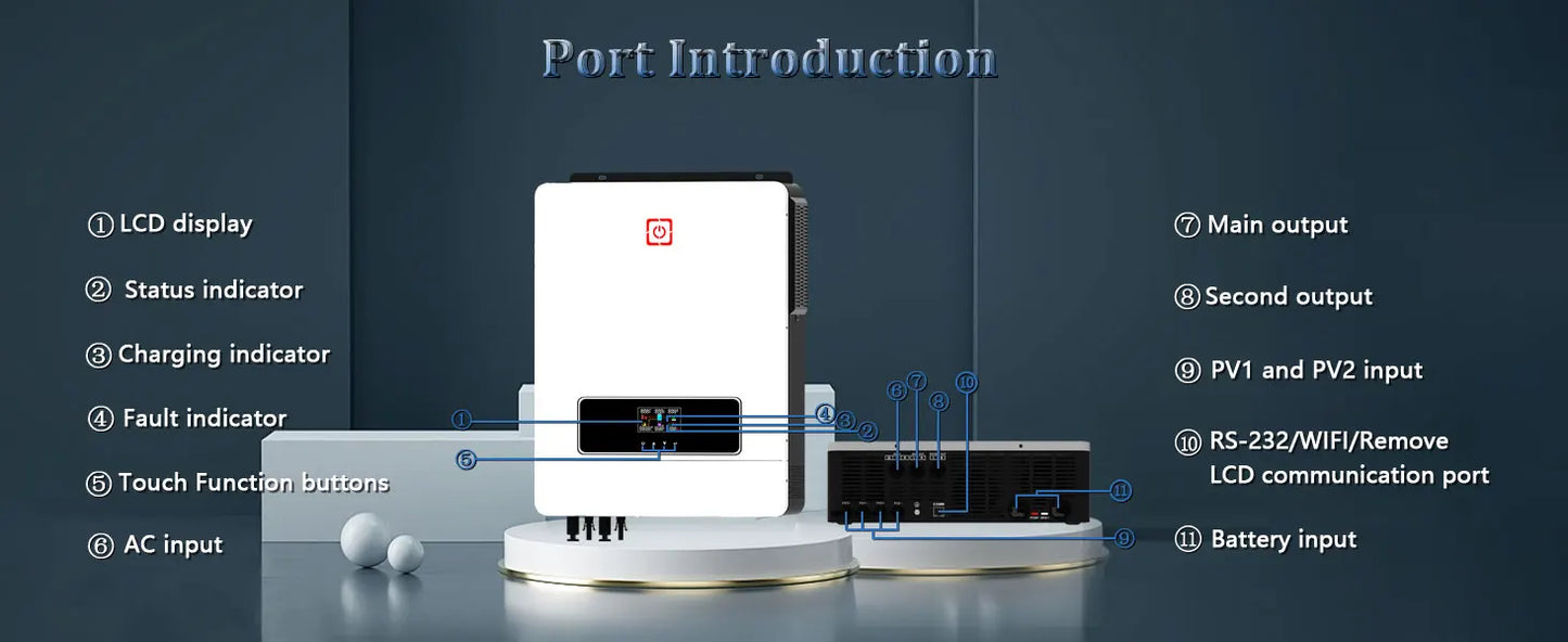 Y&H 10.2KW 2xMPPT Solar Hybrid Inverter 10KW Pure Sine Wave Inverter Built-in 160A Charge Controller Dual PV Input & AC Output