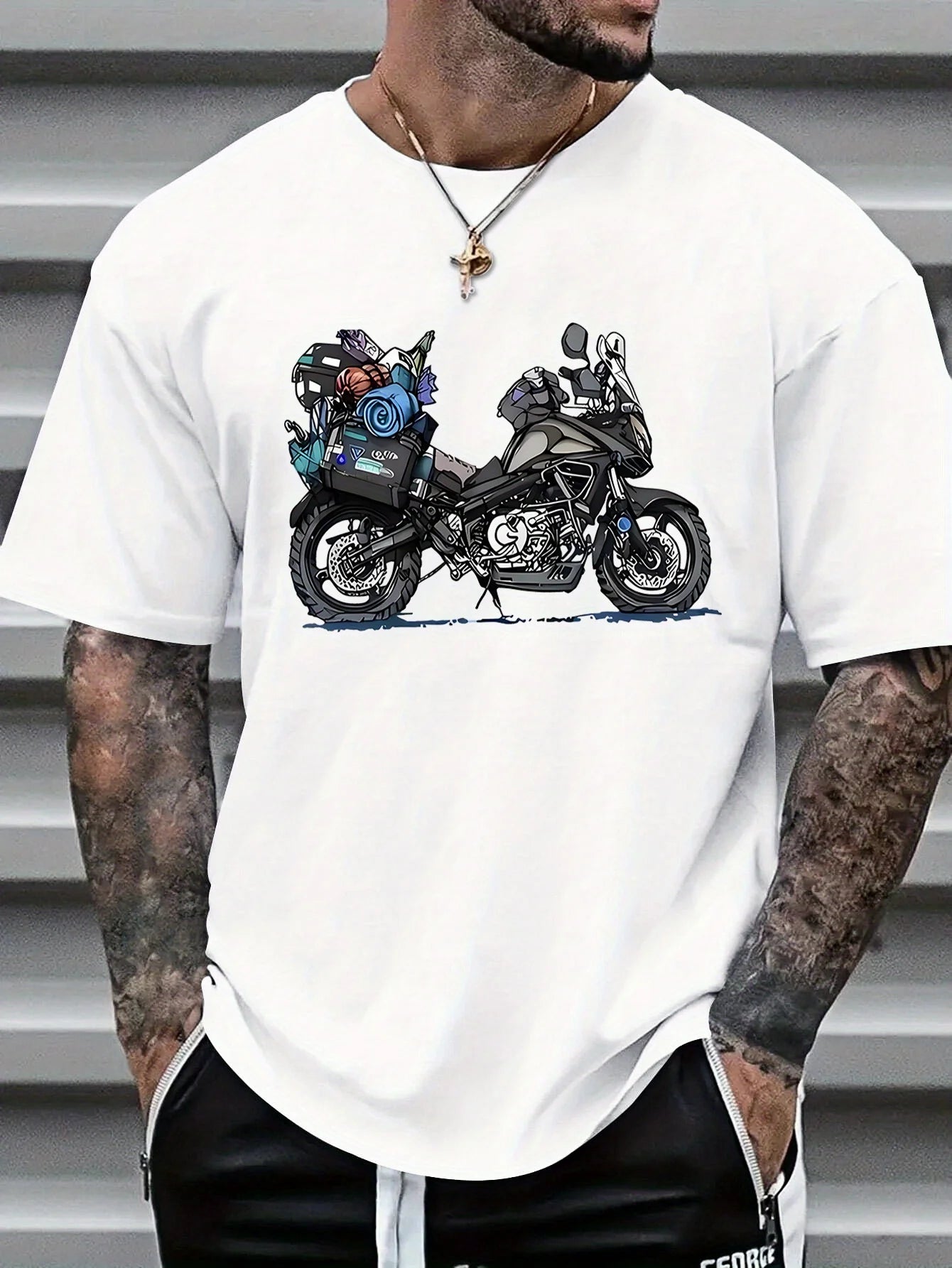 Summer 100% Pure Cotton Men's Fashionable Casual Rally Travel Motorcycle Print Loose Sports Round Neck Short Sleeved T-Shirt Top