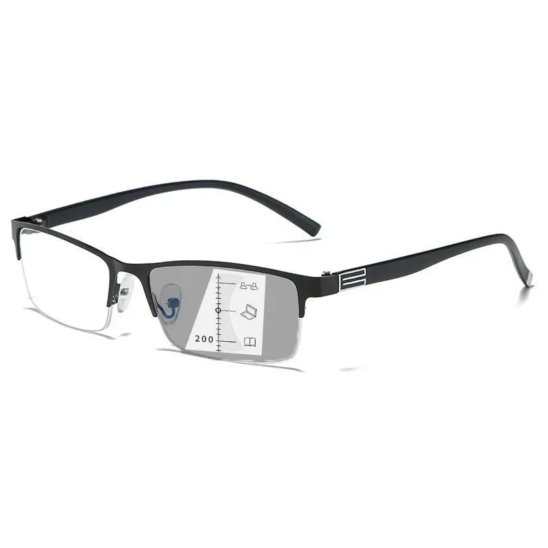 Photochromic Multifocal Reading Glasses Half Frame Color Changing Fashion Presbyopia Trendy Far Sight Sunglasses for Men Women