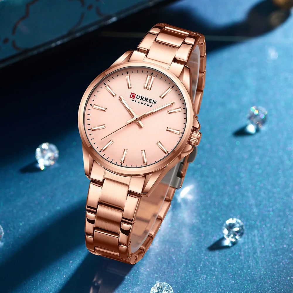 CURREN Exquisite Minimalist Women Watch Luxury Fashion Stain Steel Ladies Waterproof Quartz Wristwatch Rose Gold Female Clock
