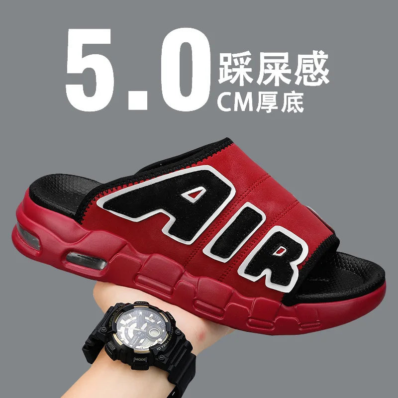 2025 New Trendy Brand Men's Slippers New Summer Style Cross-border Air Cushion Outer Wear One-row Slippers Men's Beach