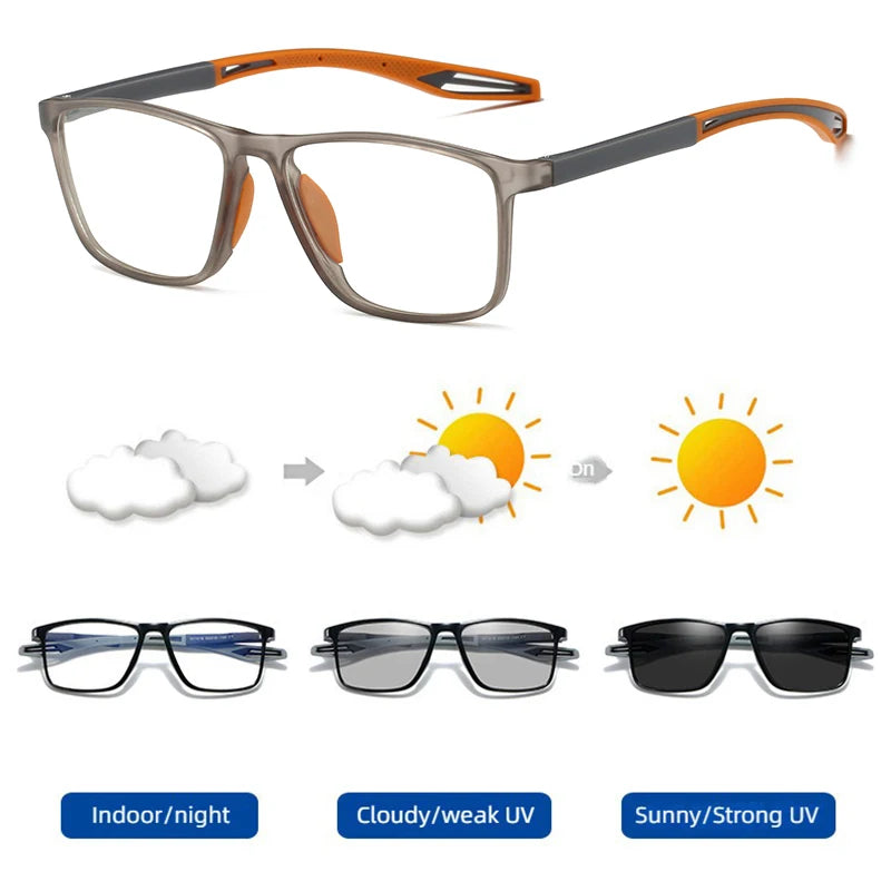 Fashion Color Blocking Photochromic Reading Glasses Men Women Sports Color Changing Rectangular Eyewear
