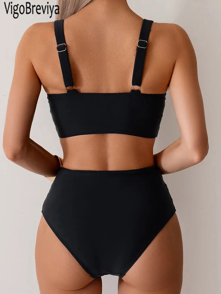 VigoBreviya 2026 Sexy Solid Strapped Swimwear Women Cross Push Up Bikini Set Brazilian Lady Swimsuit High Waist Beach Bath Suit