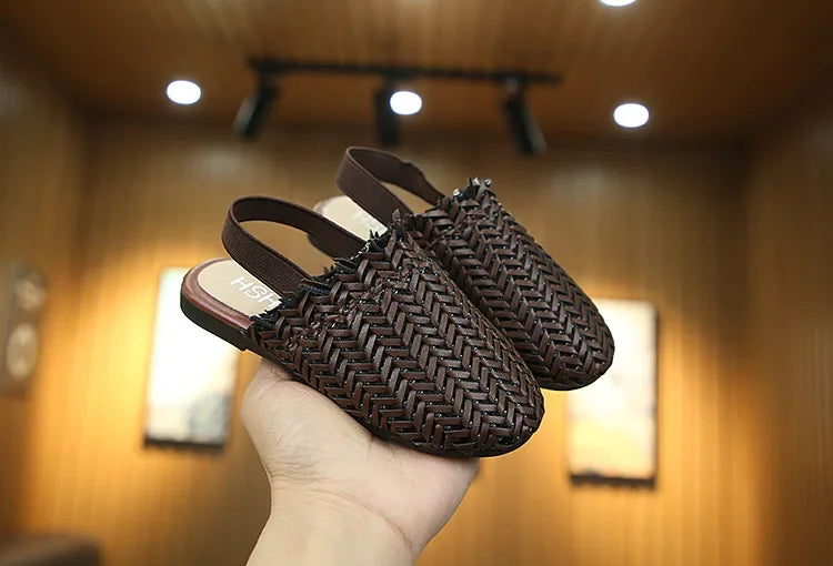 Girls Summer Shoes Weave Knitted Design Children Flat Shoes Kids Summer Sandals Princess Sweet Soft Fashion 2 in 1 Slippers Cute